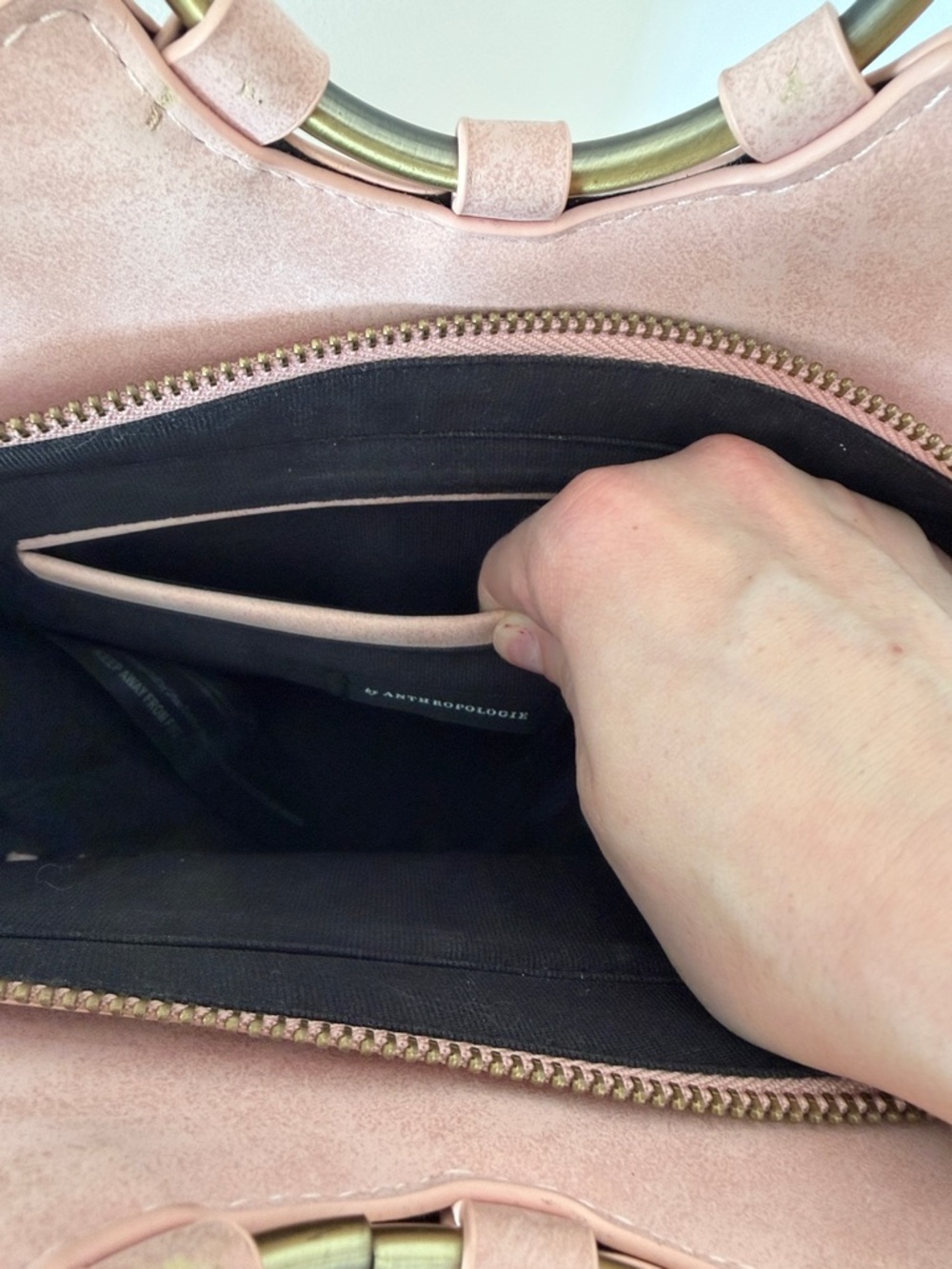 Anthropologie Blush Pink Round Crossbody with Gold Ring - Picture 2 of 4